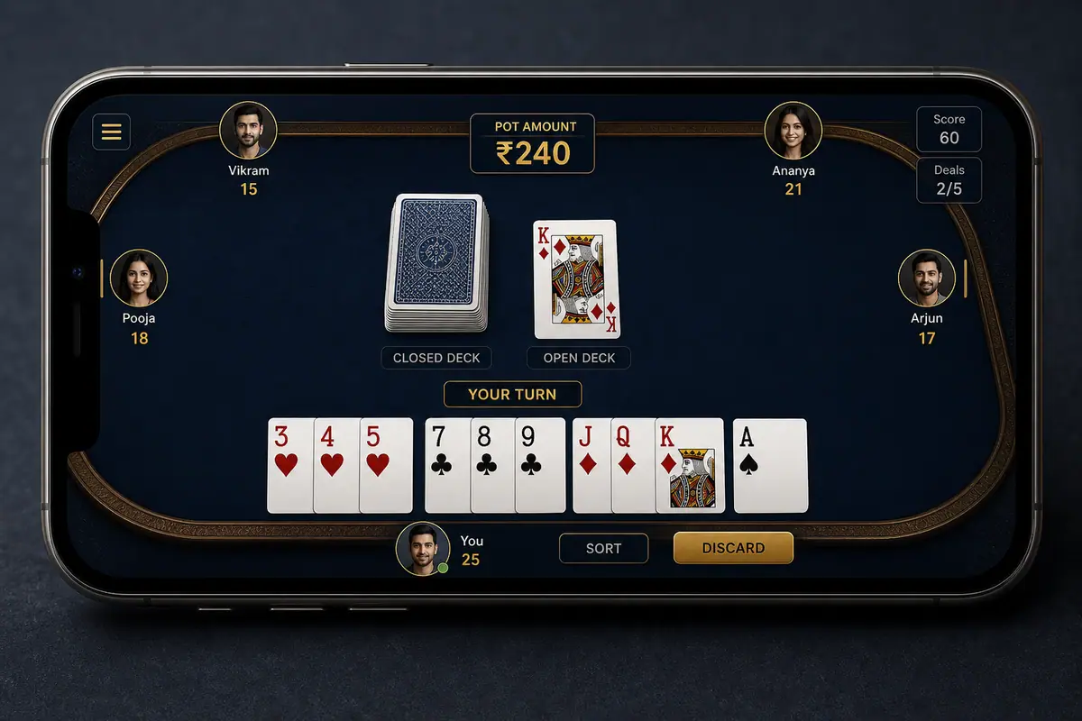 Phone screen showing gameplay review and declare validation