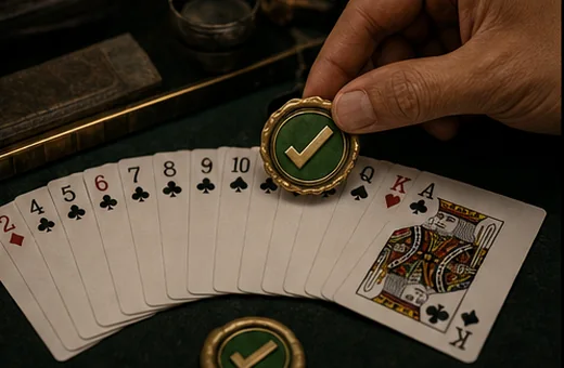 Final declaration tray with dark gold safety markers for Indian Rummy Rules Blog — Articles & Guides